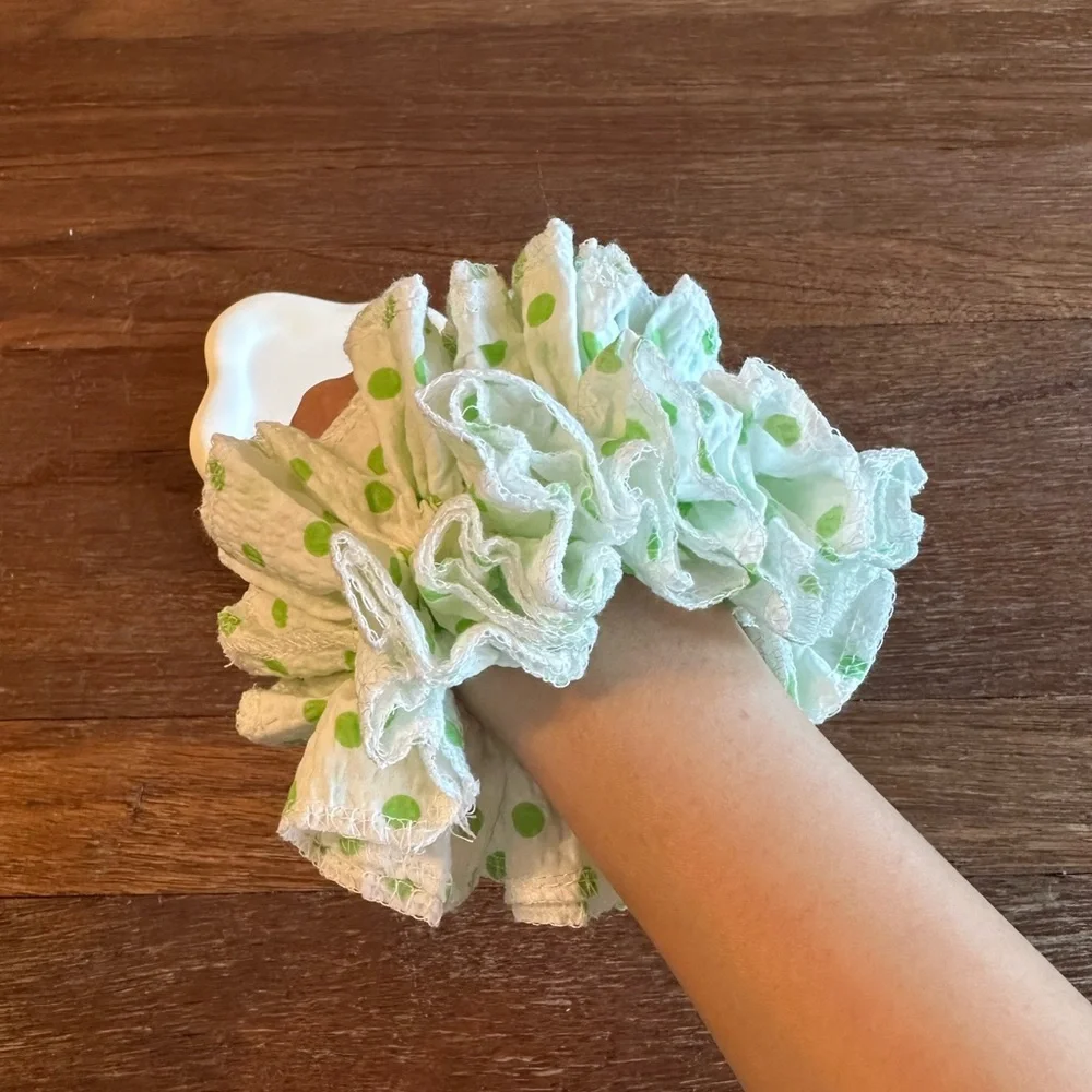 Green Polka Dot Scrunchie Cute Oversized Hair Tie Soft Girl Hair Accessory